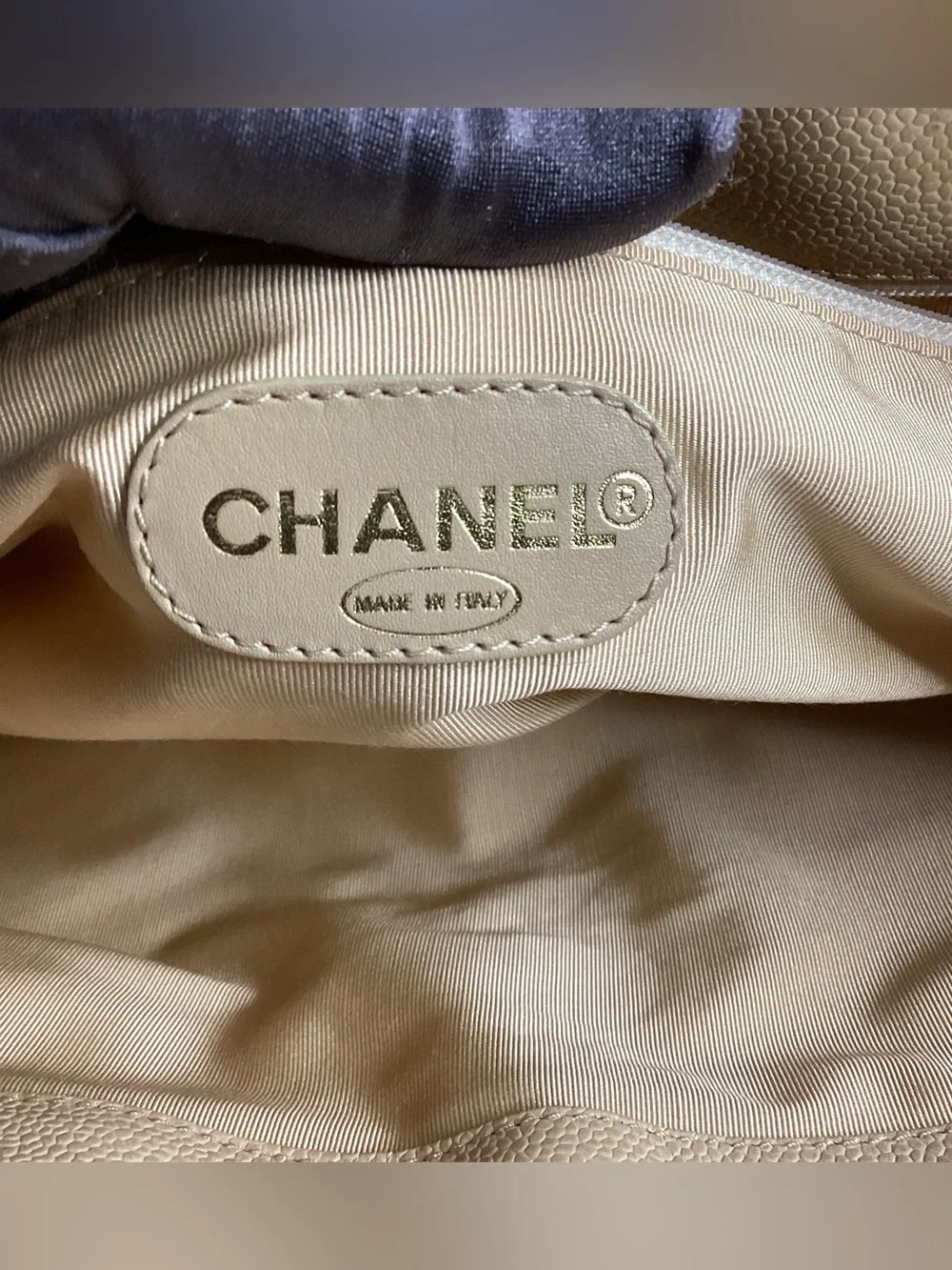 CHANEL Beige Caviar Leather CC Stitch Tote
